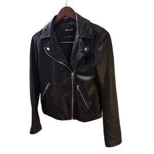 NWOT Madewell Women's Washed Leather Motorcycle Jacket Black Biker Zip XS